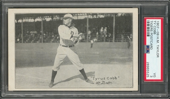 1907-09 H.M. Taylor Detroit Tigers Postcard "Ty Cobb at Bat" – PSA VG 3